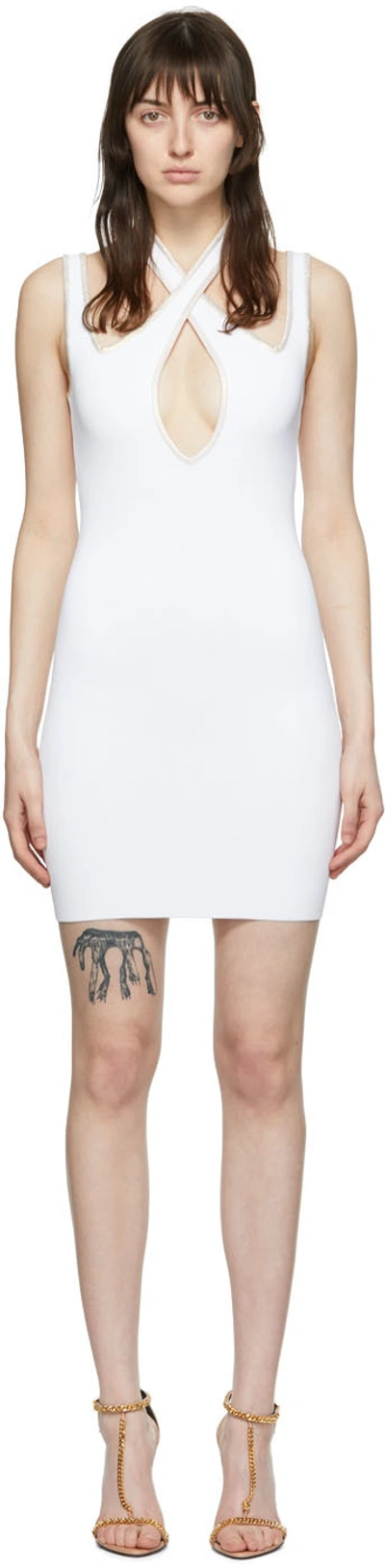 Balmain White Viscose Mini Dress In Gad White/gold