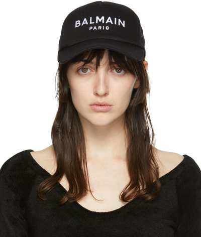Balmain Embroidered Cotton-twill Baseball Cap In Black
