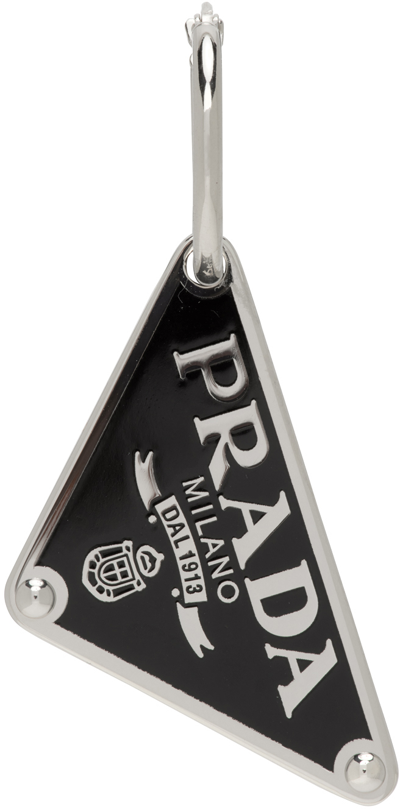Prada Triangle Logo Pendant Single Earring In Black