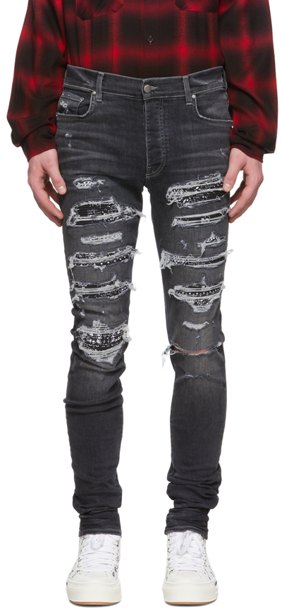 Amiri Bandana Thrasher Distressed Denim Jeans In Grey