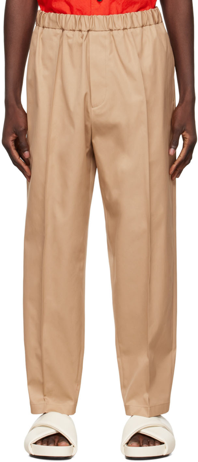 Jil Sander Drawstring-waist Cotton-poplin Cropped Trousers In Neutrals