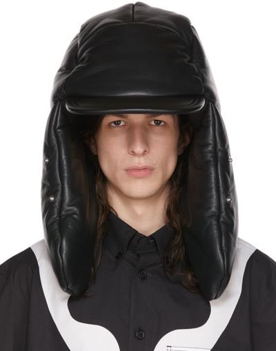 Burberry Quilted Leather Ushanka Cap In Black