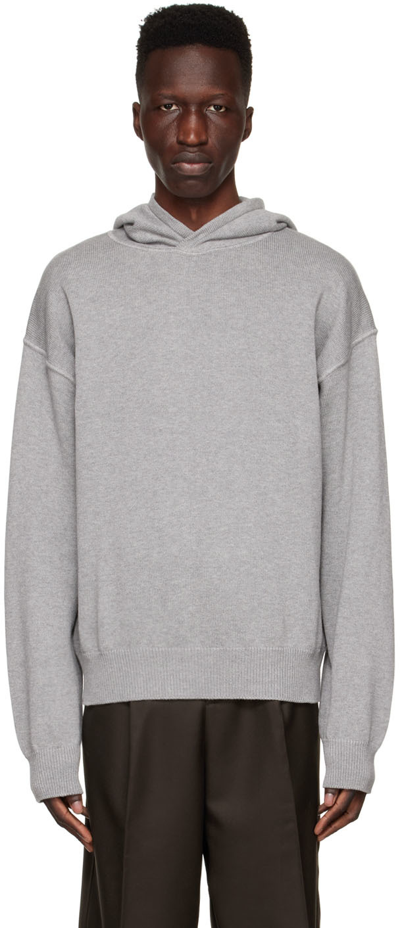 Another Aspect Grey Cotton Hoodie In Light Grey Melange