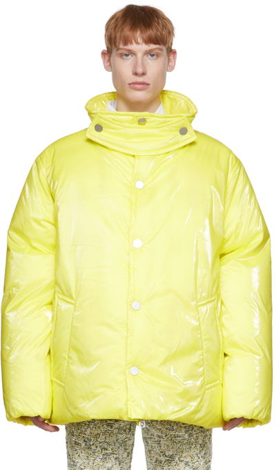 Bottega Veneta Quilted Padded Nylon Hooded Jacket In Yellow
