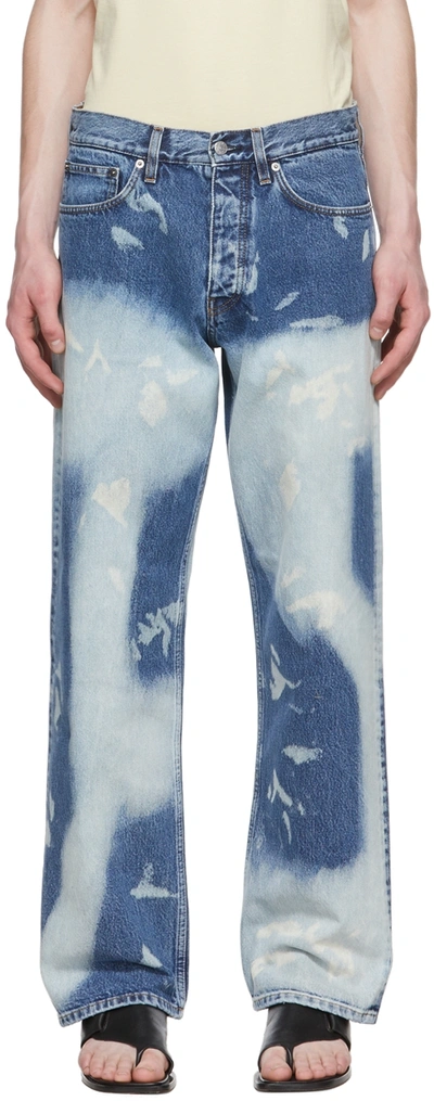 Sunflower Paint-splatter Organic-cotton Jeans In Blue