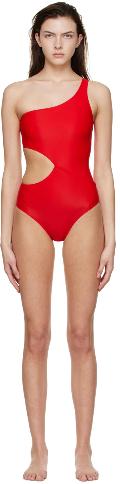 Solid & Striped The Claudia Reversible One-shoulder One-piece In Red