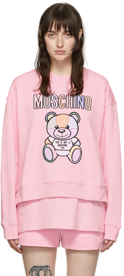 Moschino Cotton Crew-neck Sweatshirt With Logo In Pink