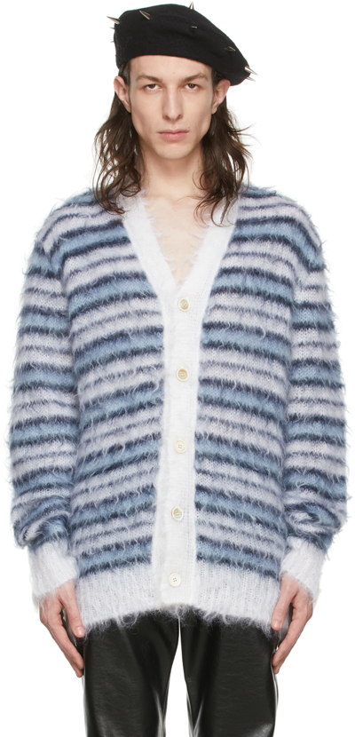 Marni Striped Mohair-blend Cardigan In Light Blue
