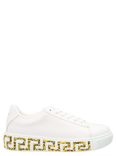 Versace Kids Round Toe Lace-up Sneakers In White