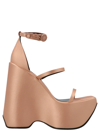 Versace 3 Strap Satin Platform Wedge Sandals In Fuchsia