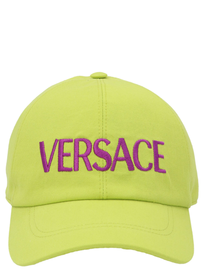 Versace Embroidered Logo Cap, Female, Lime, 59 In Green