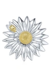 BLING JEWELRY TWO-TONE LARGE FASHION FLOWER BROOCH