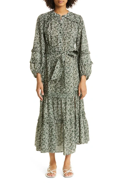 Apiece Apart Gracia Flamenca Tiered Long Sleeve Maxi Dress In Deep Sage  Bouquet | ModeSens