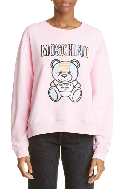 Moschino Cotton Crew-neck Sweatshirt With Logo In Pink