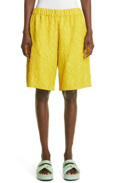 Dries Van Noten Crinkled-jacquard Shorts In Yellow