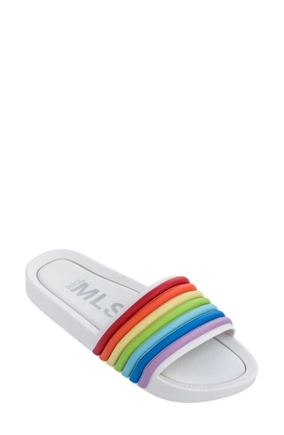 Melissa Beach Slide Sandal In White Rainbow