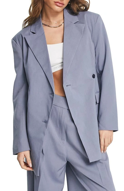 Topshop Mensy Oversized Wide Shoulder Blazer In Blue - Part Of A Set
