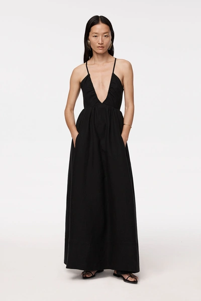 Another Tomorrow Plunge-front Halterneck Organic-linen Dress In Black