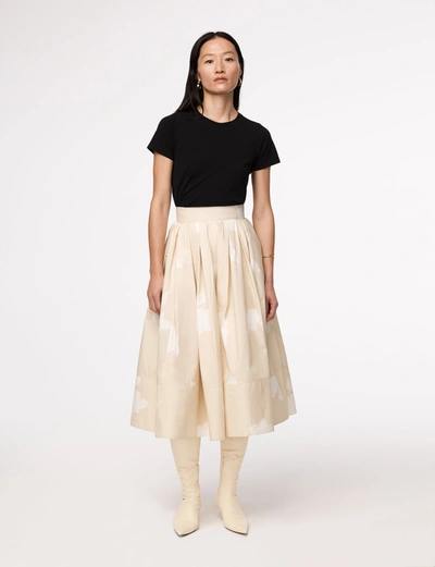 Another Tomorrow Floral-print Organic Cotton-poplin Midi Skirt In Khaki Floral