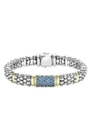 Lagos 18k Yellow Gold & Sterling Silver Signature Caviar Blue Sapphire Pave Link Bracelet In Silver
