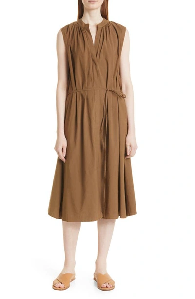 Vince Shirred Linen Blend Dress In Cottonwood