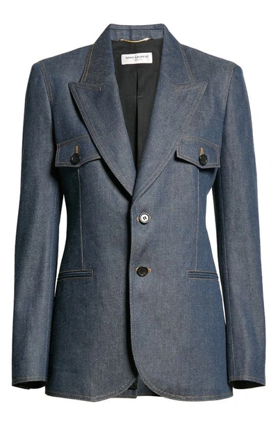 Saint Laurent Blue Marine Single-breasted Jacket In Denim