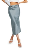 Topshop Satin Bias Midi Skirt In Dusty Blue