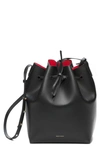 Mansur Gavriel Leather Bucket Bag In Black/ Flamma