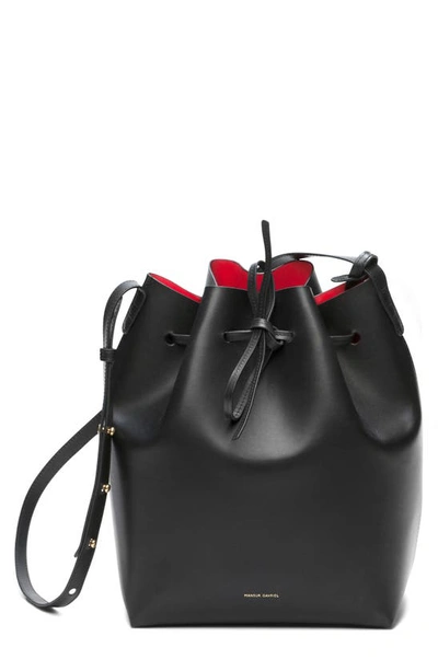 Mansur Gavriel Leather Bucket Bag In Black/ Flamma
