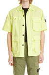 Stone Island Tela Cotone Lino Fiammato-tc Garment Dyed Shortsleeve Jacket In Lemon