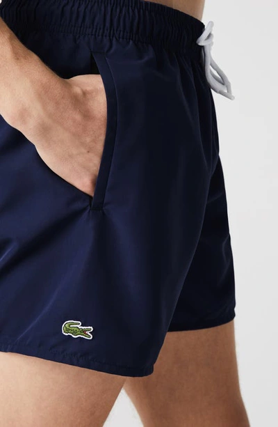 Lacoste Logo-patch Drawstring Swim Shorts In Dark Blue