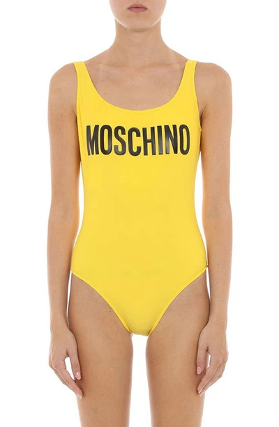 Moschino Logo One-piece Swimsuit In Yellow