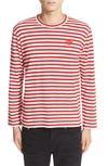 Comme Des Garçons Play Logo Striped T-shirt In Red And White In Red/ White