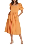 Willow Margot Puff Sleeve Midi Dress In Marigold