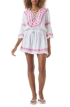 Melissa Odabash Martina Cotton And Linen Embroidered Minidress In White Hot Pink