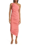 Norma Kamali Diana One-shoulder Ruched Stretch-jersey Dress In Papaya