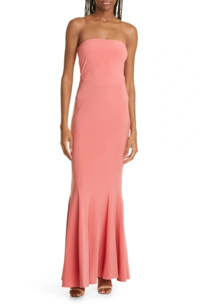 Norma Kamali Strapless Fishtail Jersey Maxi Dress In Pink