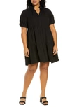 Cece Tiered Ruffle Neck Dress In Rich Black