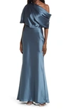 Amsale One-shoulder Fluid Satin Gown In Petrol