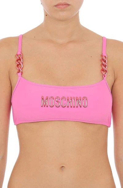 Moschino Chains Logo Bikini Top In Fuchsia