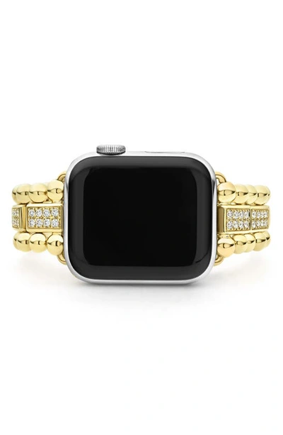 Lagos Smart Caviar 18k Gold Diamond Apple Watch Bracelet, 38mm-45mm