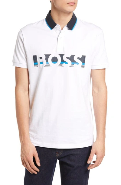 Hugo Boss Pavel Relaxed Fit Logo Graphic Polo In White