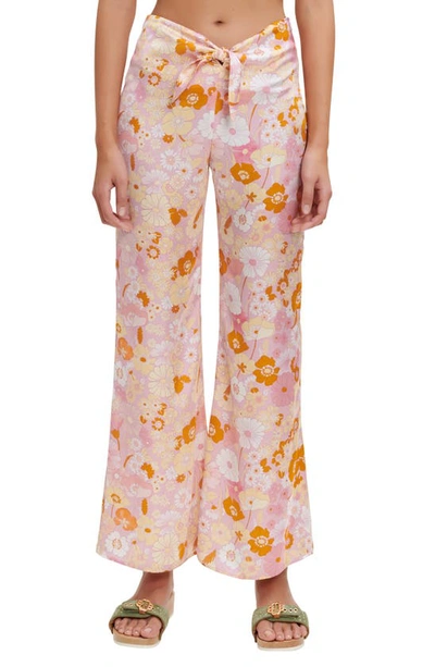 Maje Pisella Floral Flared Tie Front Pants In Pink