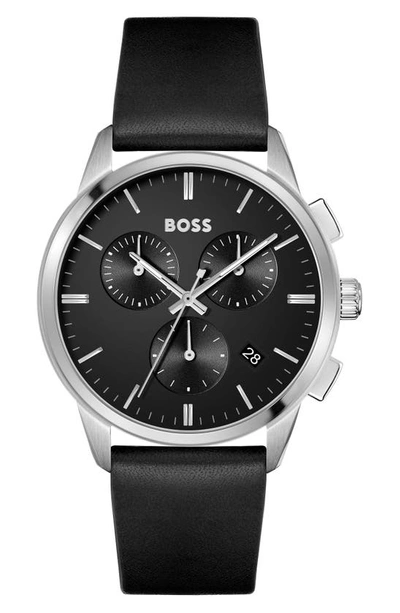 Hugo Boss Chronograph Watch With Crocodile Leather Strap Men's Watches In Black