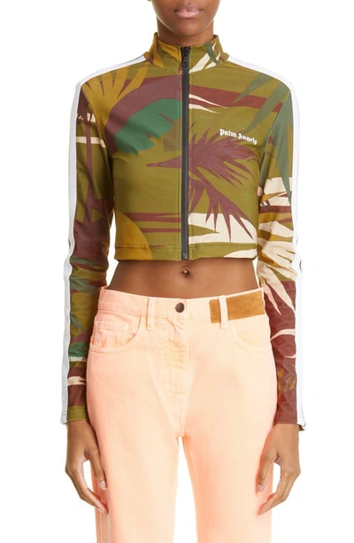 Palm Angels Jungle Love Crop Zip-up Track Top In Military Green