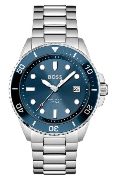 Hugo Boss Boss Blue Dial Watch With Turning Bezel And Link Bracelet Men's Watches In Assorted-pre-pack