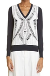 Partow Myla Layered Open-knit Cotton And Merino Wool And Silk-blend Sweater In Navy Ivory