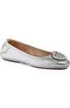 Tory Burch Minnie Metallic Leather Travel Ballet Flats In Silver