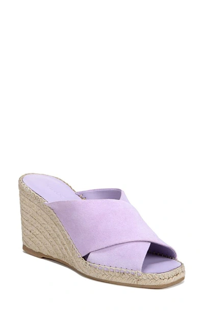 Vince Women's Gaelan Square Toe Brown Crossover Espadrille Wedge Sandals In Violetta