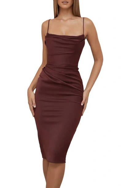 House Of Cb Anja Satin Corset Midi Dress In Raisin